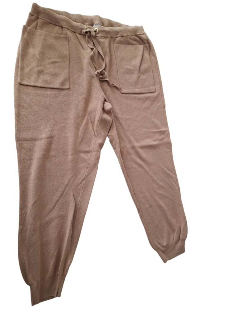 Chico's Zenergy Tan Knit Jogger Pants XL Ribbed Athleisure Quiet Luxury